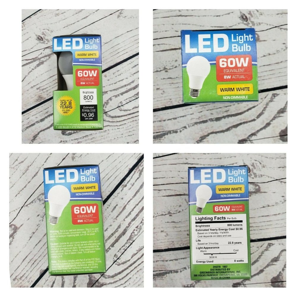 2 60 Watt LED Warm White Light Bulb